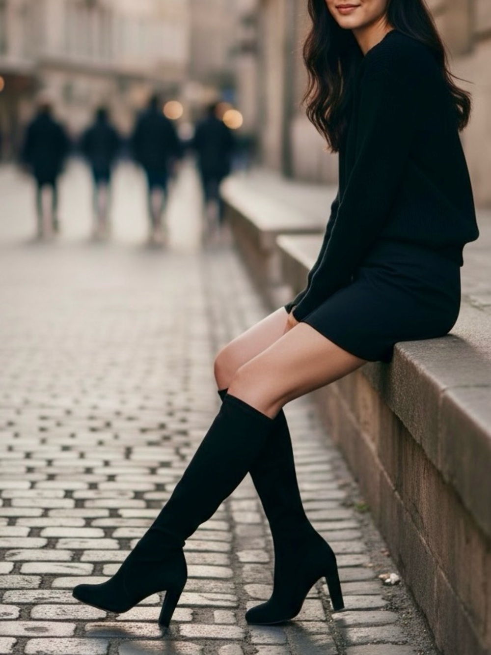 Stuart Weitzman Keenland Black Tall Knee High Suede Leather Fall Heeled Boots